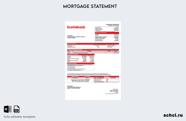 скачать цифровую версию выписки по ипотеке Scotiabank в Ирландии, шаблон в форма